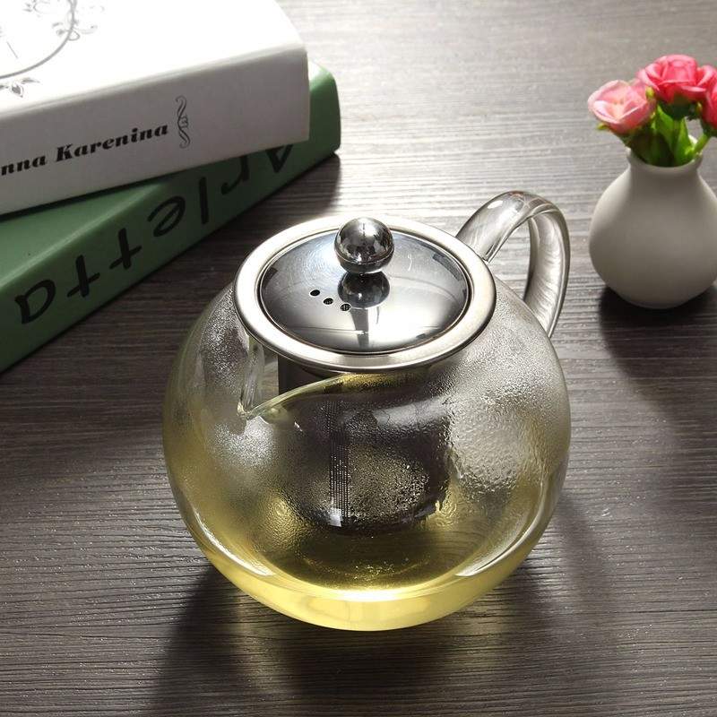 Théière En Verre Borosilicate 1300 Ml Avec Couvercle Et Base En Liège - Design Amovible Et Bec Verseur Anti-gouttes